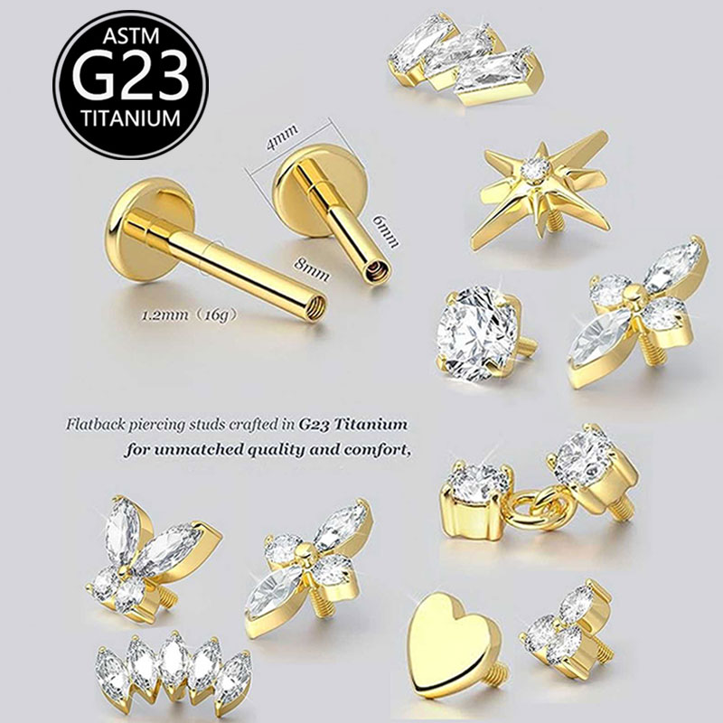 Body Jewelry Threadless - 2pcs F136 G23 Titanium Cartilage Earring