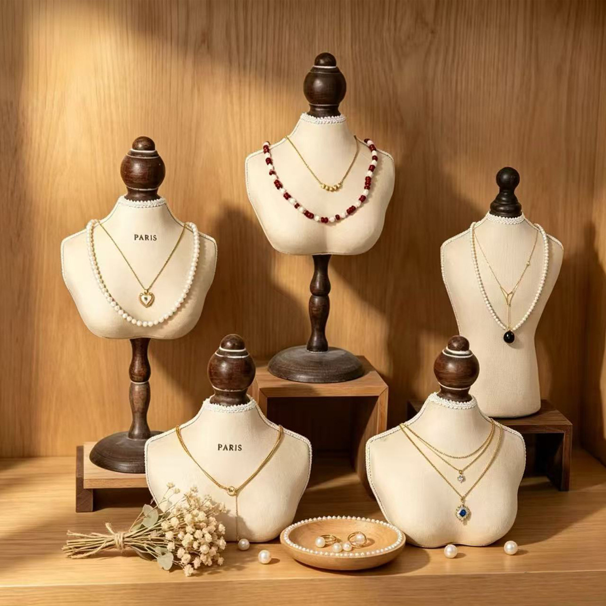 Body Jewelry Display Ideas - Vintage Wood Necklace Display Bust Mannequin