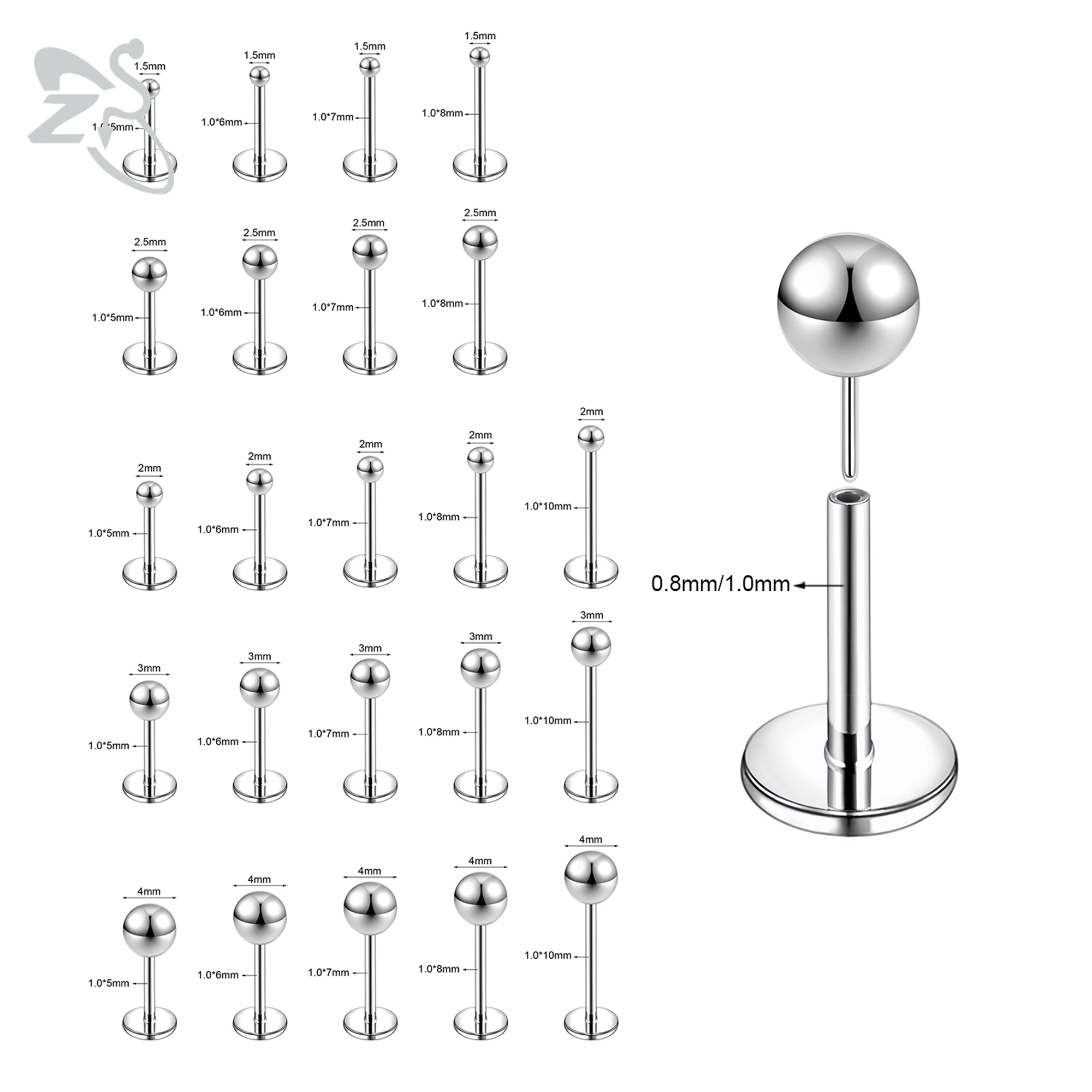 ZS 10 Pcs/lot Plug-In Style 18 - Body Jewelry Threadless 评论和价格
