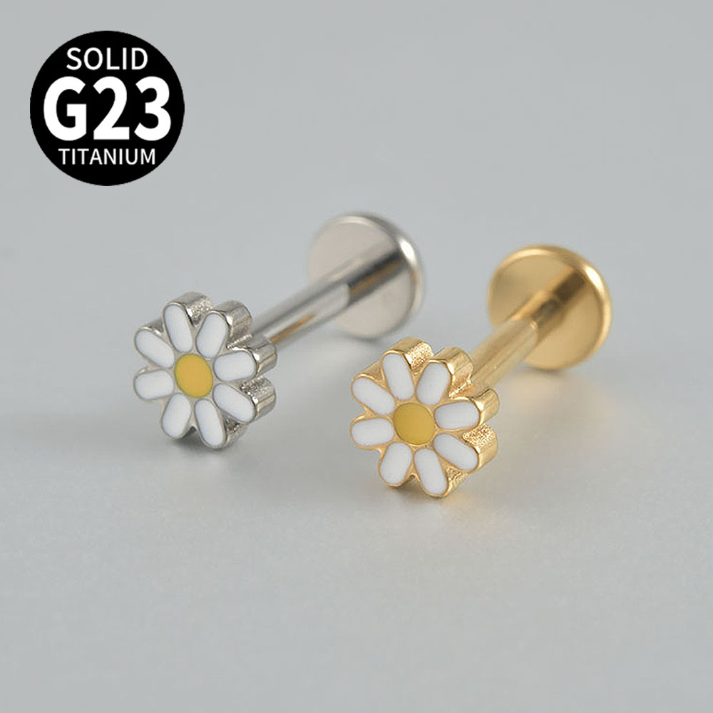 2-1PCS Titanium Daisy Sunflowe - Body Jewelry Threadless 评论和价格