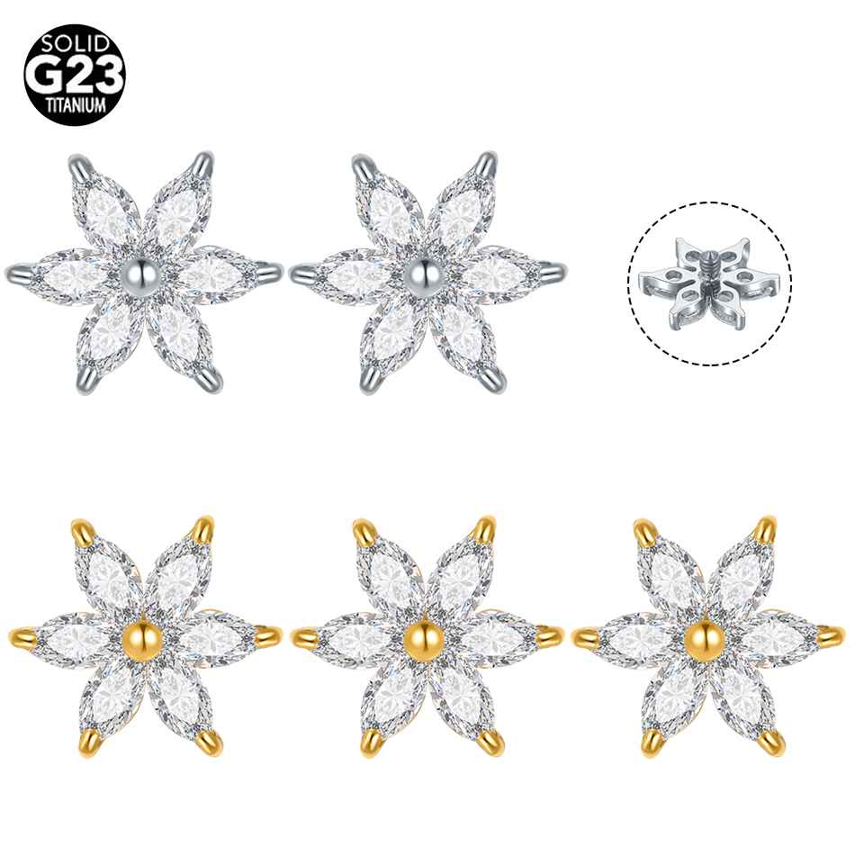 1/5PCS Titanium Crystal Flower - Dermal Anchor Top 评论和价格