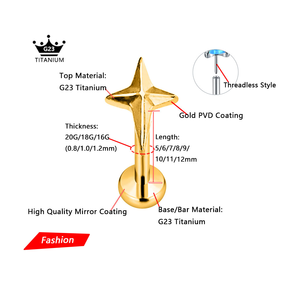 ASTM F136 G23 Titanium Star Cr - Body Jewelry Threadless 评论和价格