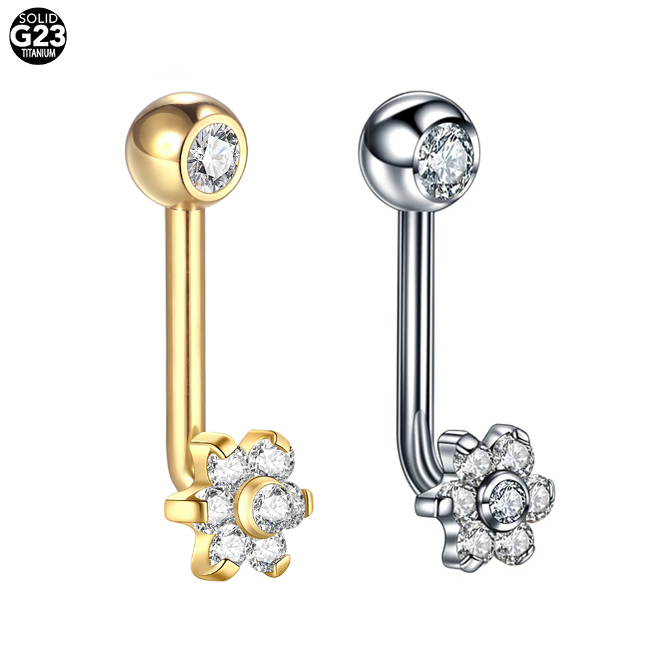1Pc G23 Titanium Crystal Flowe - Body Jewelry Vch 评论和价格