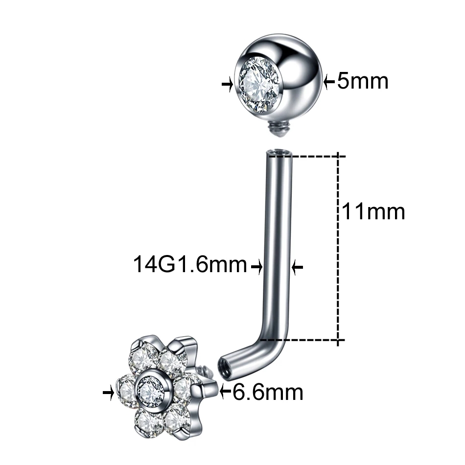 1Pc G23 Titanium Crystal Flowe - Body Jewelry Vch 评论和价格