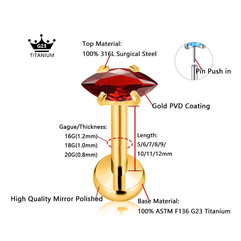 ASTM F136 G23 Titanium Marquis - Body Jewelry Threadless 评论和价格