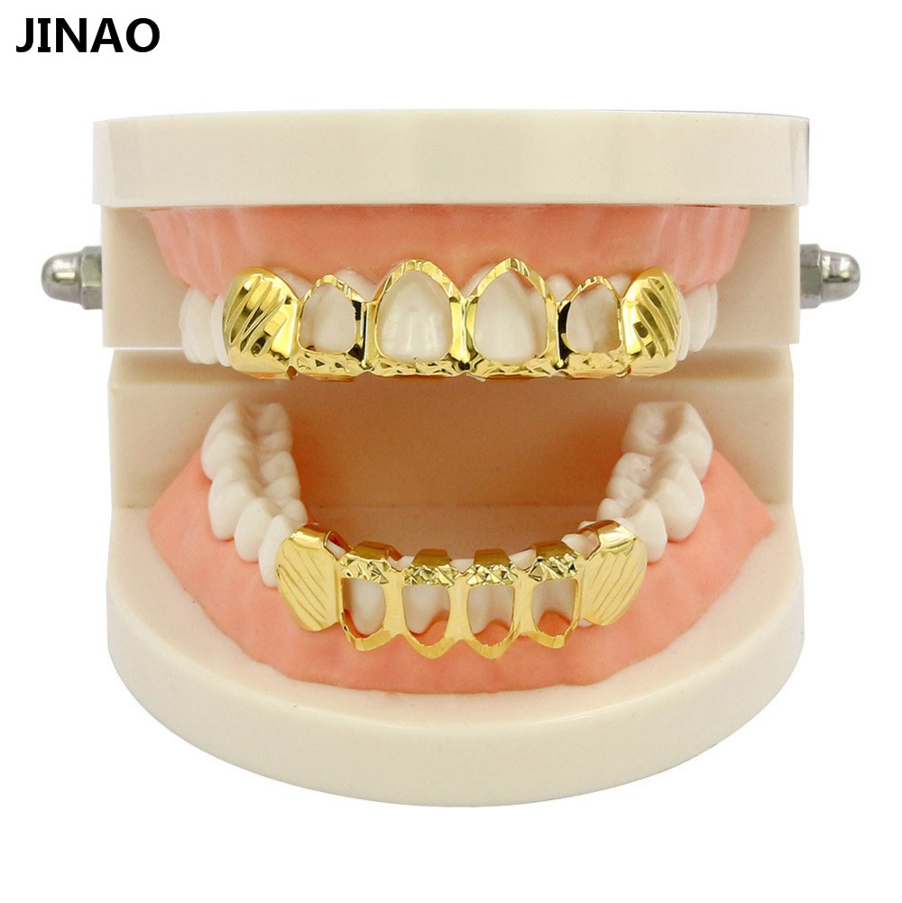 JINAO New Fit D-Cut Grillz Set - Body Jewelry Gold Plated 评论和价格