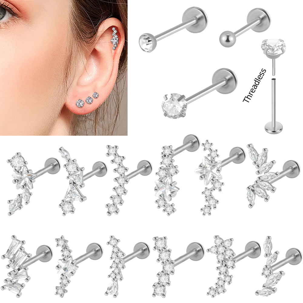 1PC Surgical Steel Zircon Labr - Body Jewelry Threadless 评论和价格
