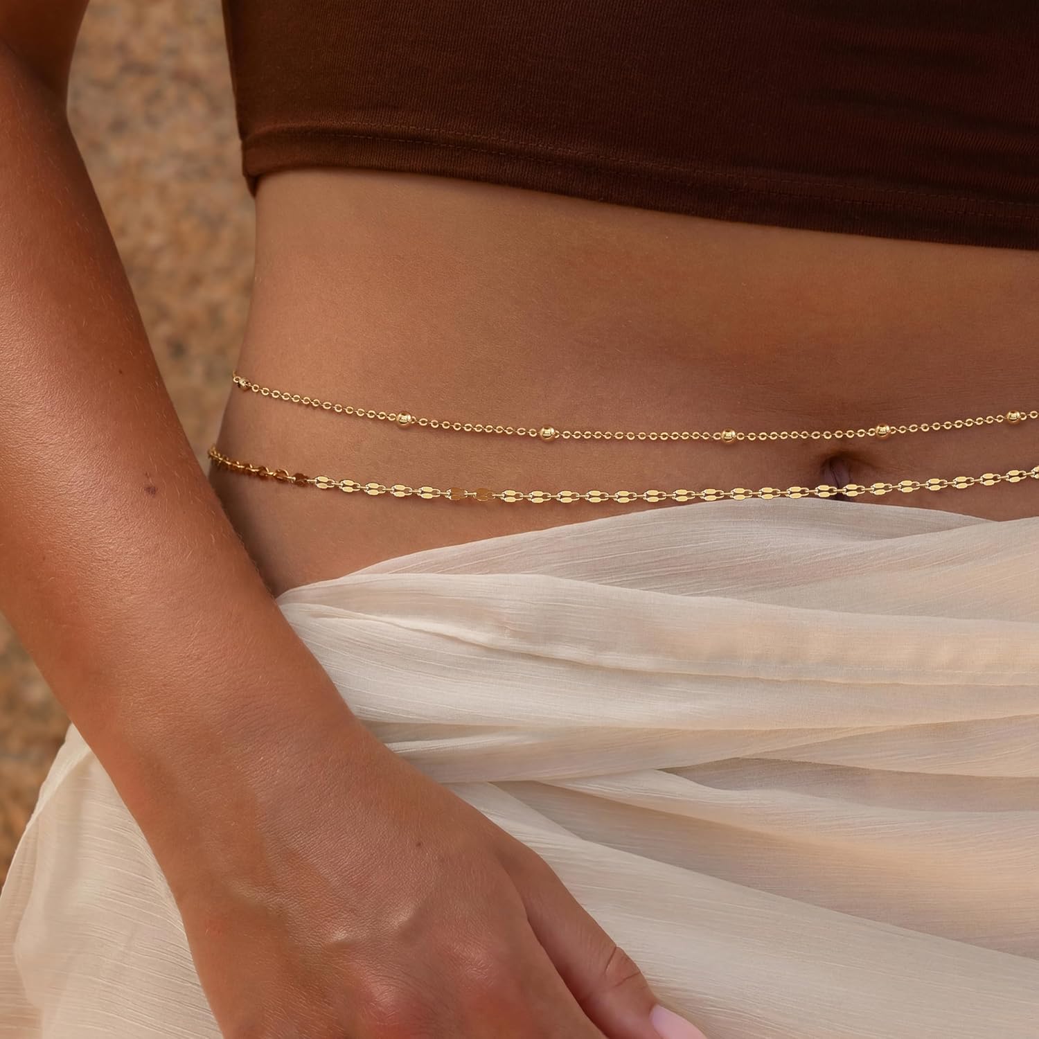 14K Gold Plated Waist Chain Wo - Body Jewelry Gold Plated 评论和价格